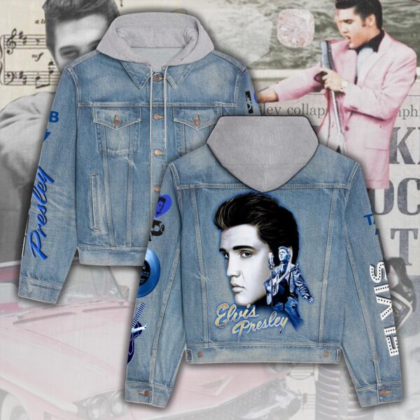 Vintage Elvis Presley Women’s Gift Christmas Denim Hood Jacket For Fans – Elvis Hooded Denim Jacket
