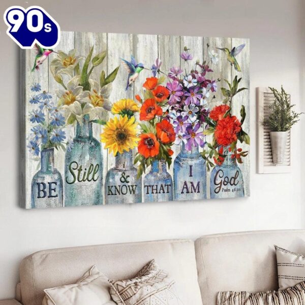 Vintage Flower Hummingbird Be Still And Know That I Am God Canvas Wall Art