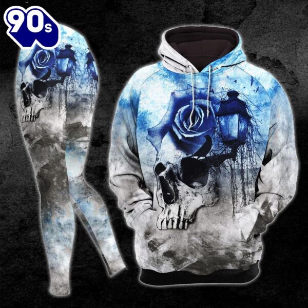 Vintage Gothic Horor Skull Flower Combo Hoodie And Leggings