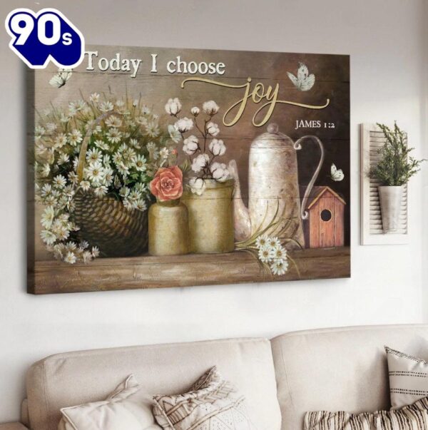 Vintage Kitchen Daisy Flower Today I Choose Joy Canvas Wall Art
