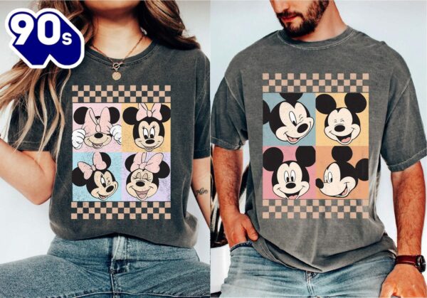 Vintage Mickey and Minnie Matching Shirts Checkered Disney Couple Tees Retro Disney Apparel
