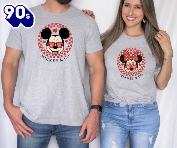 Vintage Mickey & Minnie Couple Shirts Checkered Family Tees Retro Disney Valentine’s Gift