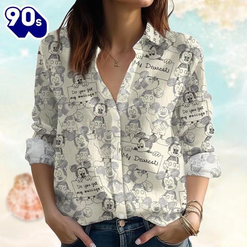Vintage Mickey Mouse Look-Linen Shirt, Disney Blouses Women Shirt Vintage Mickey Mouse Look-Linen Shirt, Disney Blouses Women Shirt