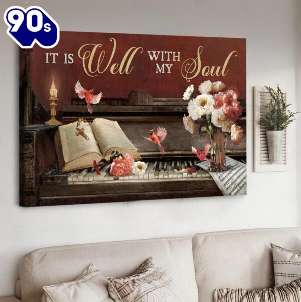 Vintage Piano Red Cardinal Bible It Is Well With My Soul Canvas Wall Art