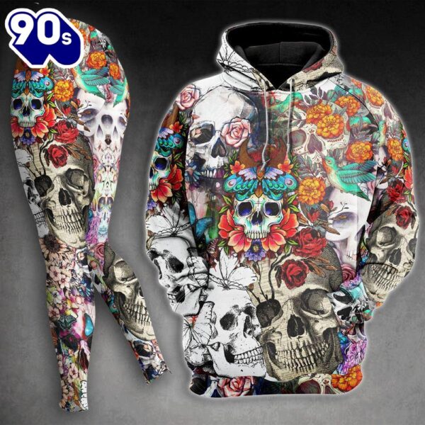 Vintage Rose Skull Pattern Combo Hoodie And Leggings