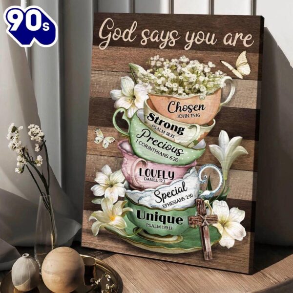 Vintage Tea Cup Lily Flower God Says You Are Canvas Wall Art