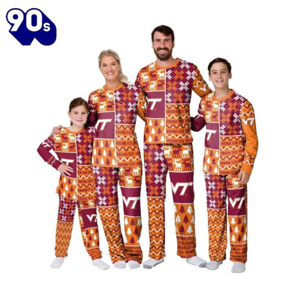 NCAA Family Pajama Sets  Virginia Tech Hokies NCAA Patterns Essentials Christmas Holiday Family Matching Pajama Sets