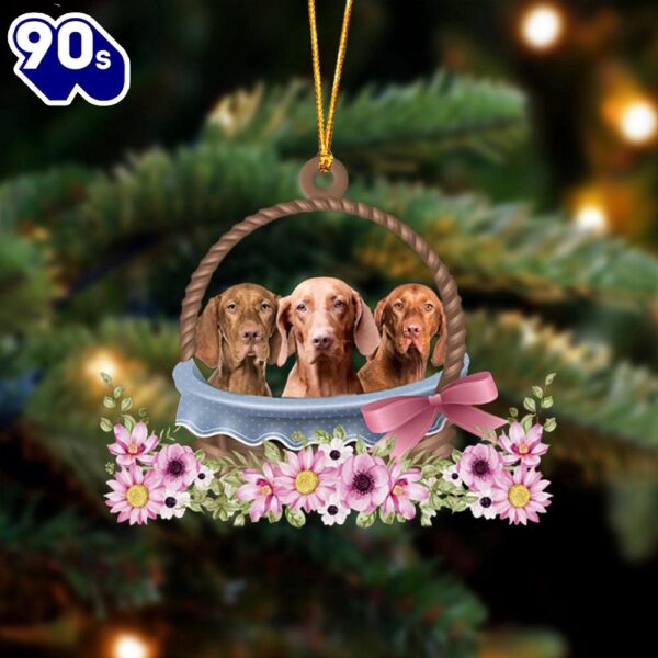Vizsla Dogs In The Basket Ornament, Gift For Christmas