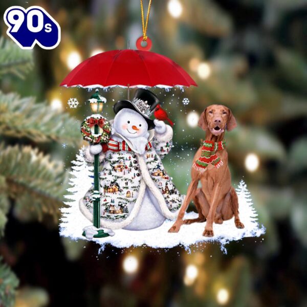 Vizsla With Snowman Christmas Ornament, Gift For Christmas