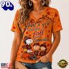 Washington Commanders NFL Snoopy Peanuts Fall Season V Neck T Shirt, NFL Fan V Neck Shirt
