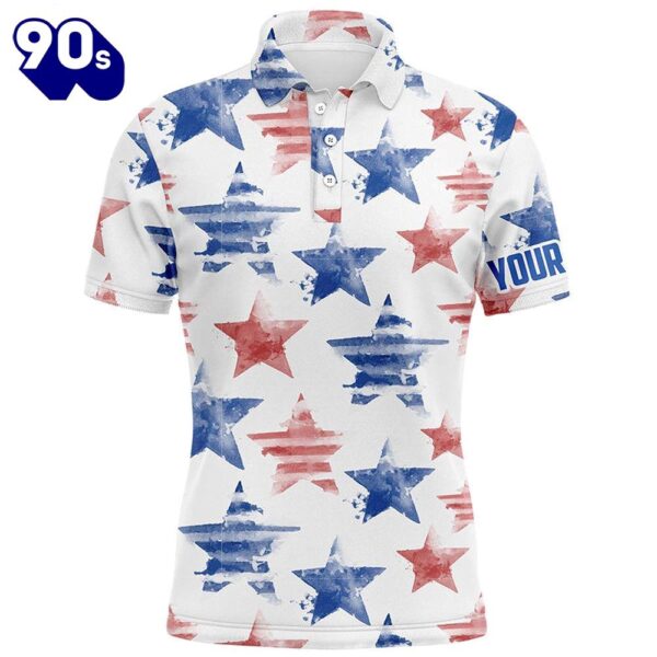 Watercolor American Stars Mens Golf Polo Shirt Patriotic Golf Tops   Gift Christmas