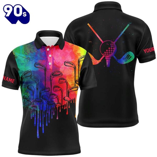 Watercolor Black Mens Golf Polo Shirts Custom King Of Clubs Golf Tops   Gift Christmas