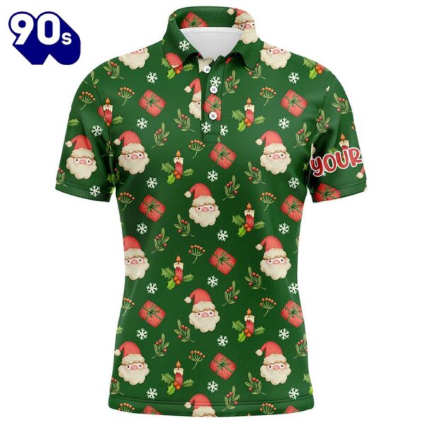 Watercolor Christmas Santa Gifts Green Golf Men Polo Shirts Custom Funny    Gift Christmas