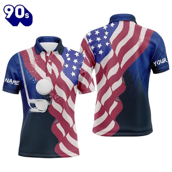 Watercolor D American Flag Golf Polos Th Of July Golfer Gifts, Patriotic Golf Tops   Gift Christmas