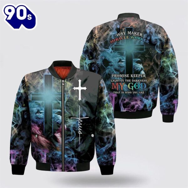 Way Maker Miracle Worker Jesus Lion Cross Bomber Jacket – Jesus Shirt for Men Women Gift Christian