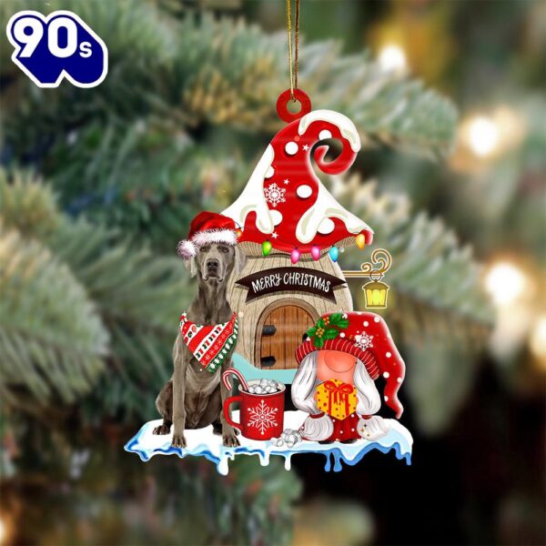 Weimaraner With Mushroom House Christmas Ornament, Gift For Christmas