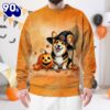 Welsh Corgi Dog In Spooky Autumn Halloween 3D Shirt  For Man And Women