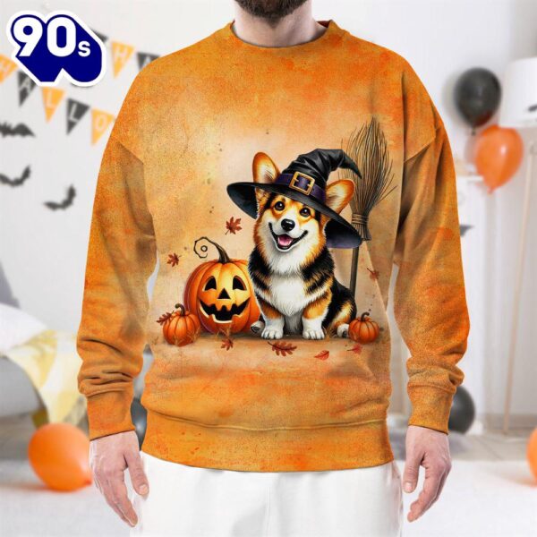Welsh Corgi Dog In Spooky Autumn Halloween 3D Shirt  For Man And Women