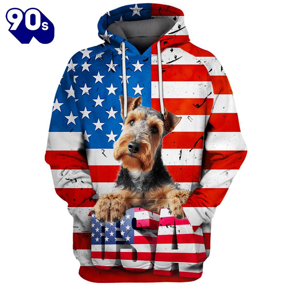 Welsh Terrier Dog 3D Face Graphic Premium America Flag Hoodie Gift Christmas Welsh Terrier Dog 3D Face Graphic Premium America Flag Hoodie Gift Christmas