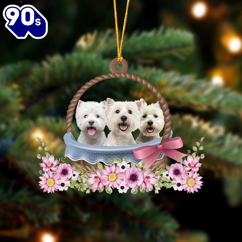 West Highland White Terrier Dogs In The Basket Ornament, Gift For Christmas West Highland White Terrier Dogs In The Basket Ornament, Gift For Christmas