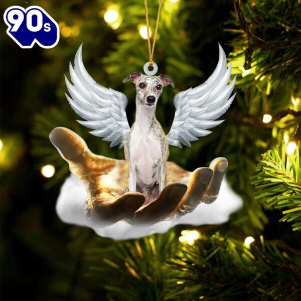 Whippet On The Hands Of Jesus Ornament, Gift For Christmas