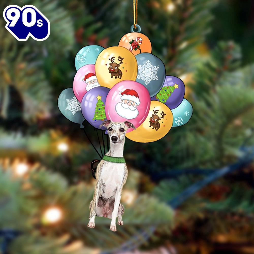 Whippet With Balloons Christmas Ornament, Gift For Christmas Whippet With Balloons Christmas Ornament, Gift For Christmas