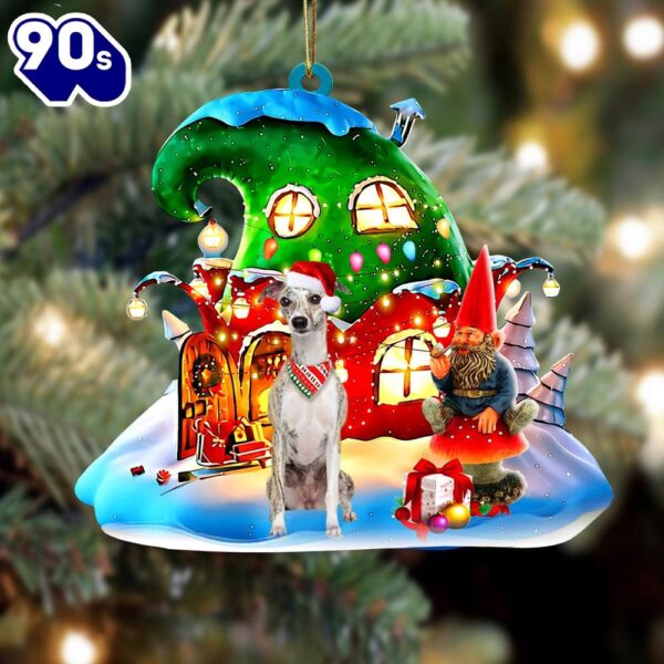 Whippet With Rudolph’s House Christmas Ornament, Gift For Christmas