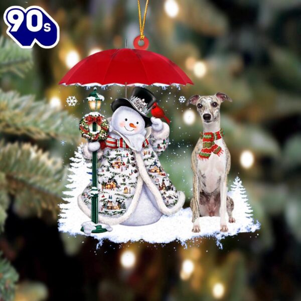 Whippet With Snowman Christmas Ornament, Gift For Christmas