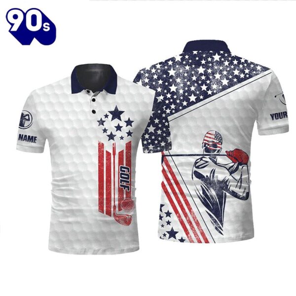 White American Flag Golf Polo Shirt Personalized Patriotic Golf Gifts  Gift Christmas