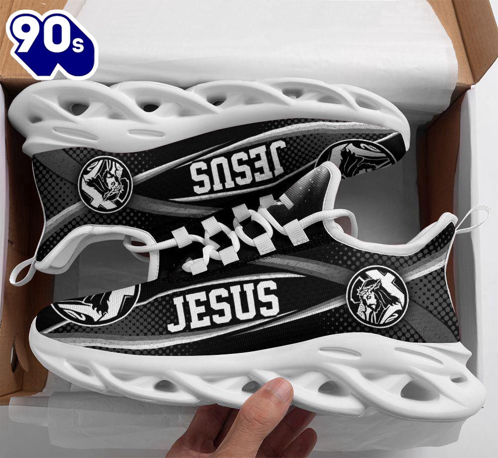 Christian Running, White And Black Jesus Running Sneakers Max Soul Shoes For Men And Women Christian Running, White And Black Jesus Running Sneakers Max Soul Shoes For Men And Women