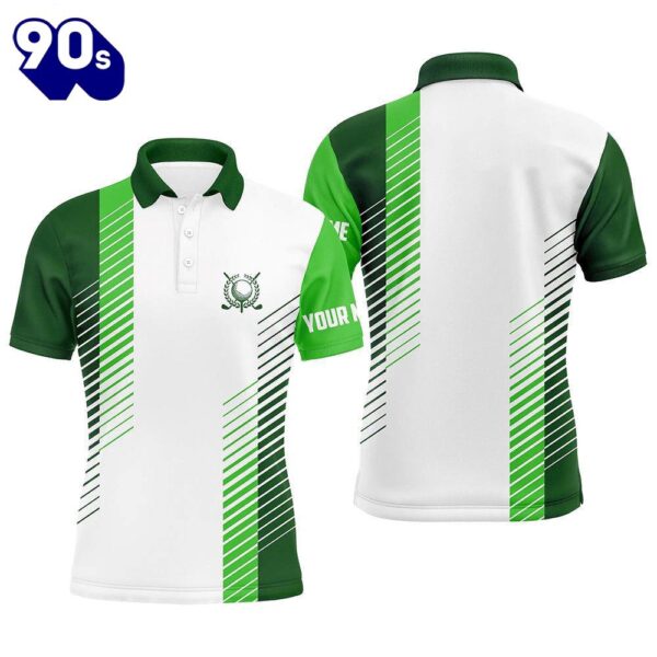 White And Green Mens Golf Polo Shirts Custom Golf Ball Shirt   Gift Christmas