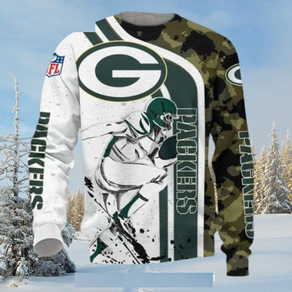 White Camo Design On Green Bay Packers Ugly Christmas Sweater White Camo Design On Green Bay Packers Ugly Christmas Sweater