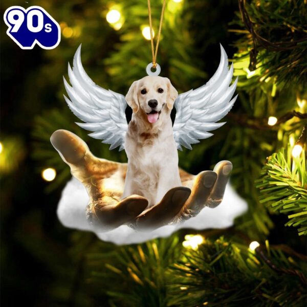 White Golden Retriever On The Hands Of Jesus Ornament, Gift For Christmas