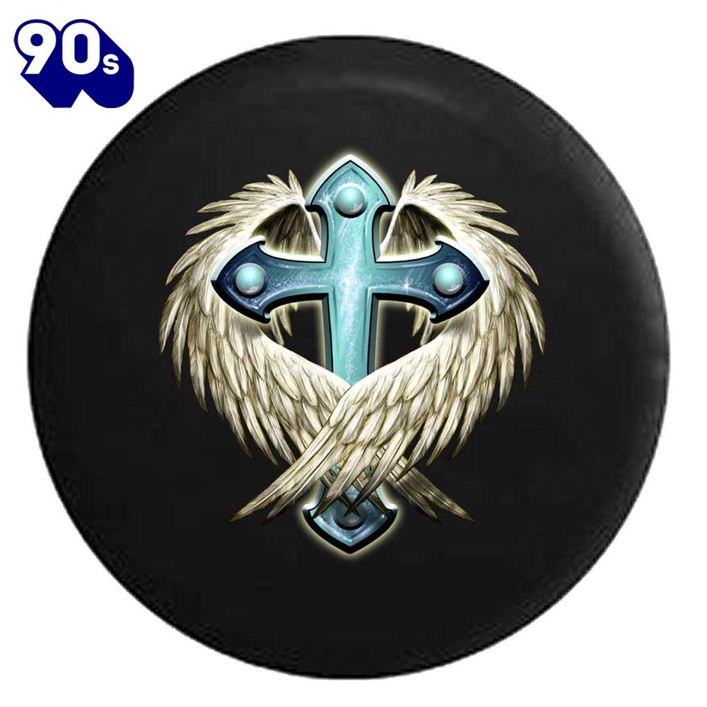Winged Jesus Cross Spare Tire Cover - Christian Tire Cover Car Decor Winged Jesus Cross Spare Tire Cover - Christian Tire Cover Car Decor