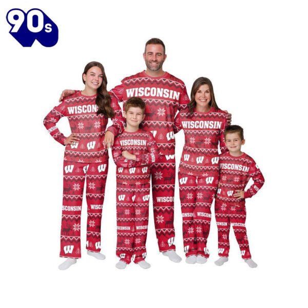 NCAA Family Pajama Sets  Wisconsin Badgers NCAA Patterns Essentials Christmas Holiday Family Matching Pajama Sets