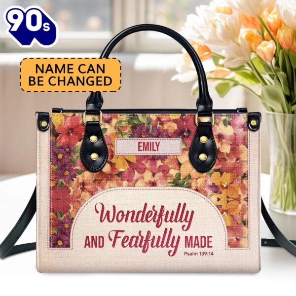 Wonderfully And Fearfully Made Psalm 13914 Personalized Leather Handbag With Zipper , Christian Bags  Gift For Women Christmas