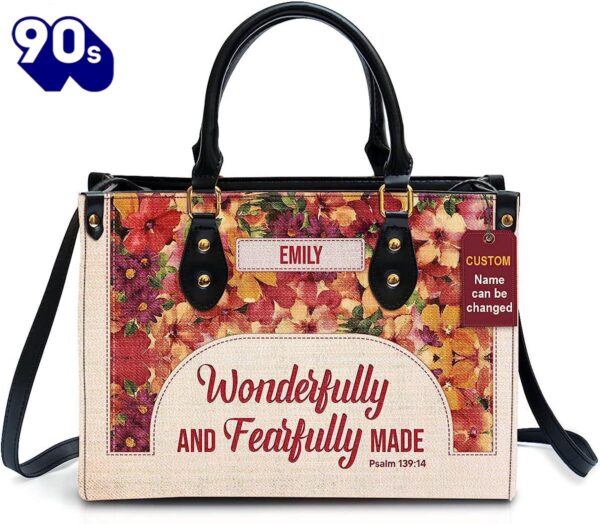 Wonderfully & Fearfully Personalized Leather Bag With Handle , Christian Bags  Gift For Women Christmas