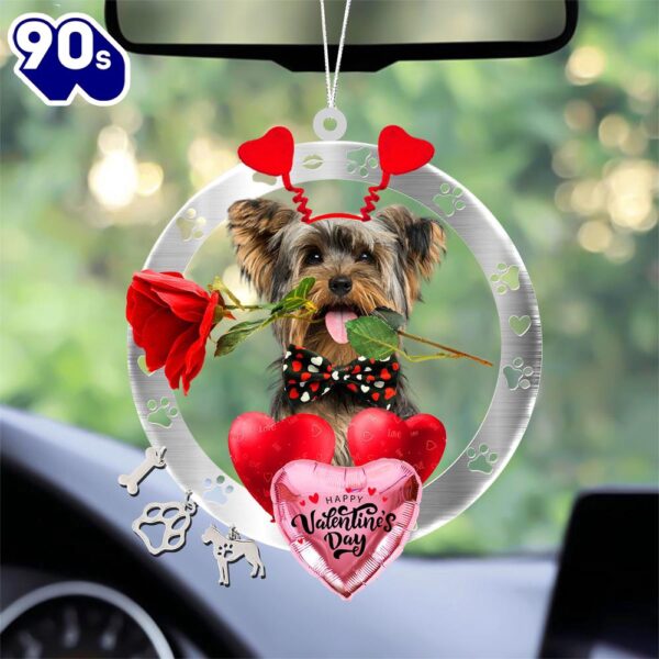 Yorkshire Terrier With Rose & Heart Balloon Ornament, Gift For Christmas