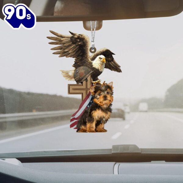 Yorkshire-Terrier And Eagle American Flag Ornament, Gift For Christmas