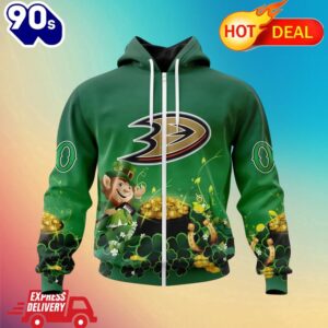 Zipper Hoodie NHL Anaheim Ducks Special Design For St. Patrick's Day