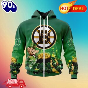 Zipper Hoodie NHL Boston Bruins Special Design For St. Patrick's Day